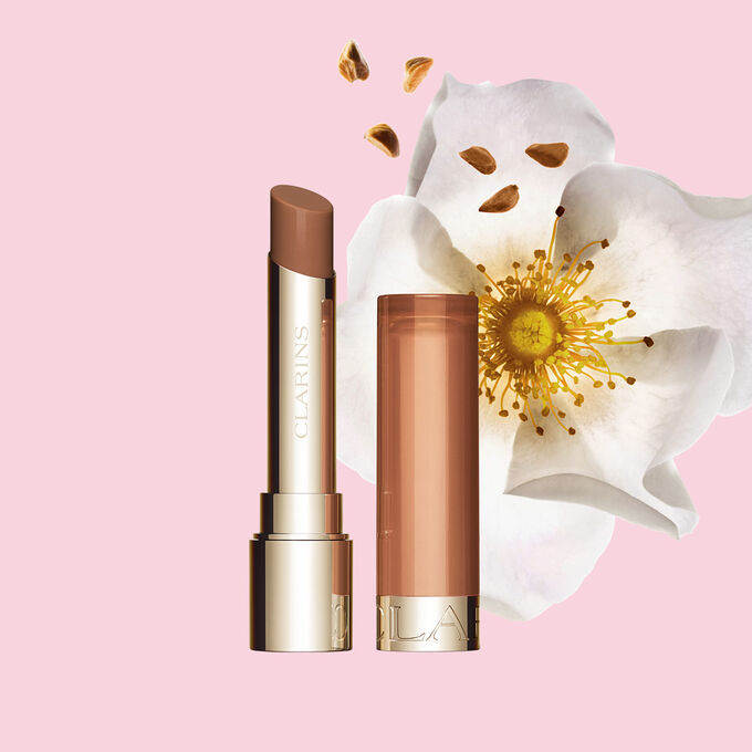 Clarins Nourishing Lip Oil Balm giving a subtle chocolate finish