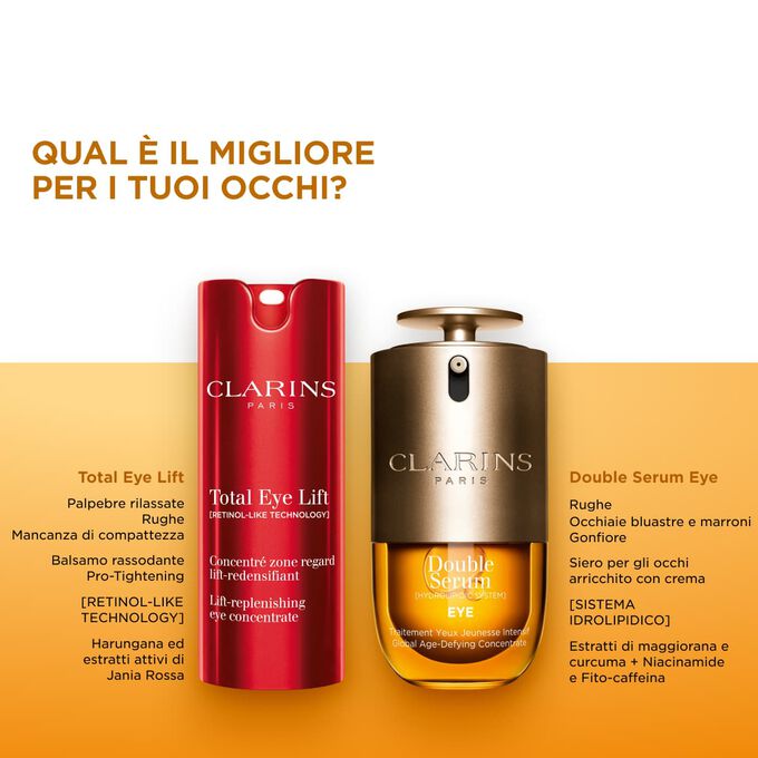 Confronta il siero per il contorno occhi Total Eye Lift e Double Serum Eye, per trovare il trattamento anti-et&agrave; pi&ugrave; adatto a te.
