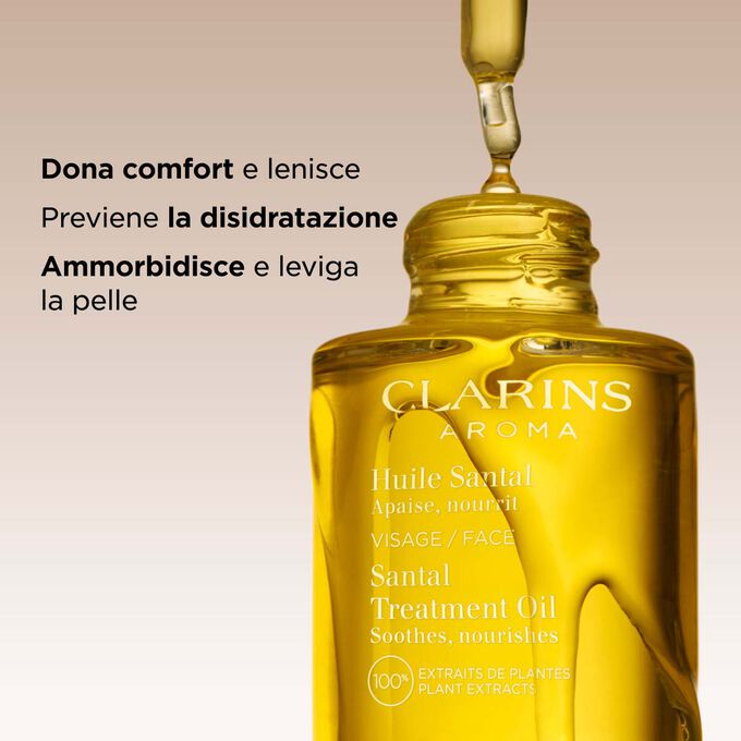 Questo olio per il viso al sandalo lenisce e nutre la pelle secca, previene la disidratazione e la lascia morbidissima e levigata.