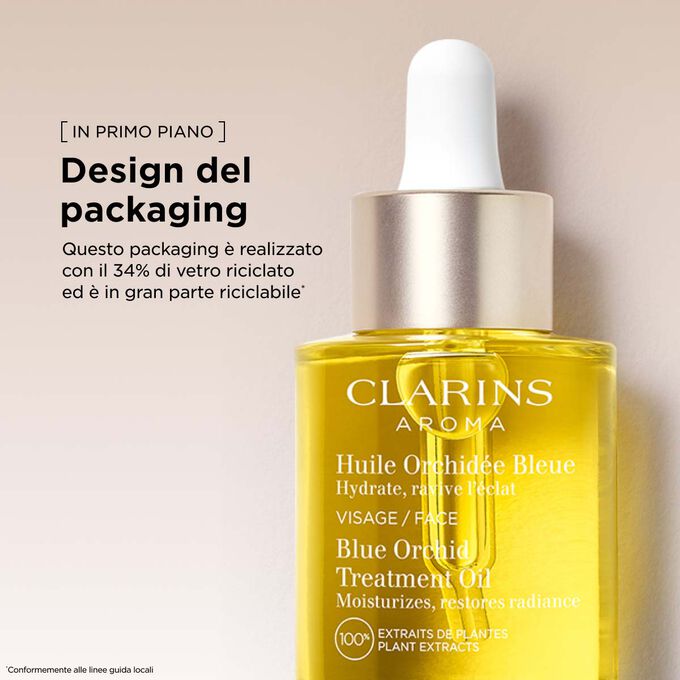 Questo olio idratante per il viso, pensato per la pelle secca, &egrave; contenuto in un flacone realizzato in vetro riciclato, a sostegno della bellezza sostenibile.
