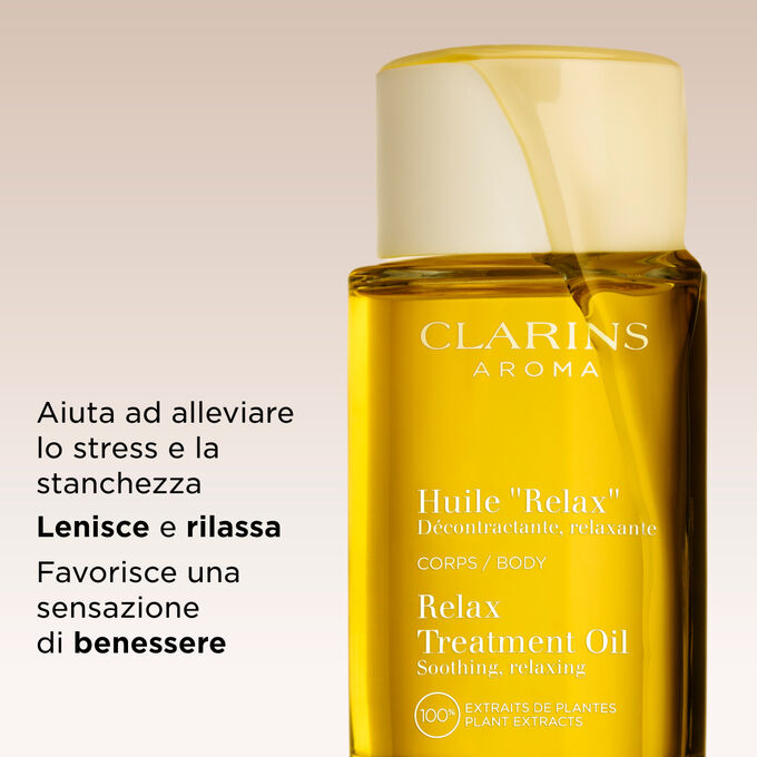 L&rsquo;olio rilassante per il corpo Clarins aiuta ad alleviare lo stress e la stanchezza, rilassando la mente e favorendo una sensazione di benessere.