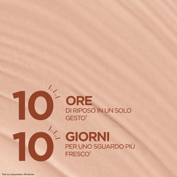 Una texture perfezionatrice che dona l'effetto di 10 ore di sonno e contribuisce a rendere il contorno occhi pi&ugrave; fresco in soli 10 giorni, per uno sguardo riposato e luminoso.
