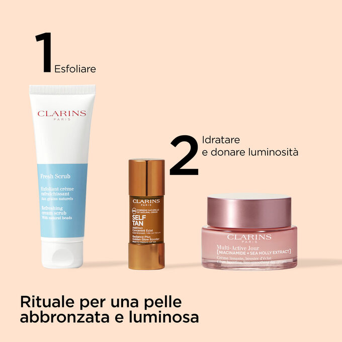Packshot della linea di autoabbronzanti progressivi Clarins, per un&rsquo;abbronzatura progressiva senza sole
