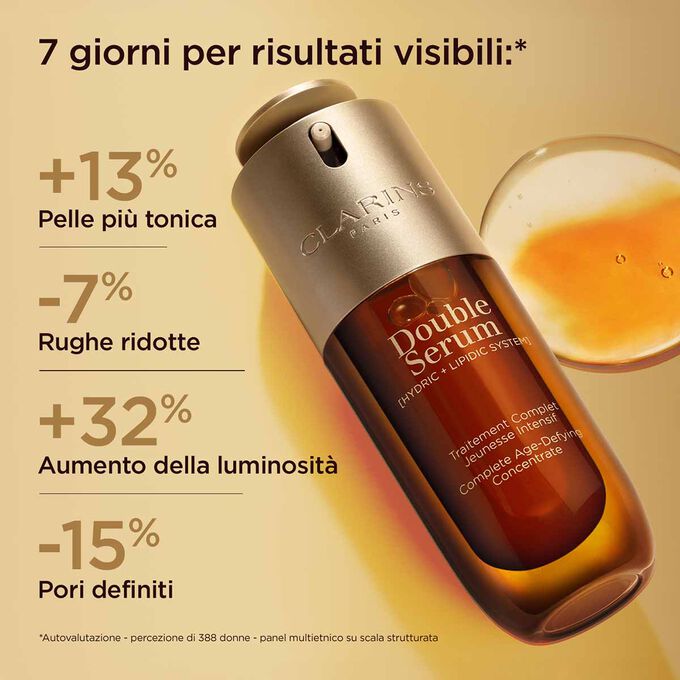 Packshot con la texture che evidenzia i risultati di Double Serum.