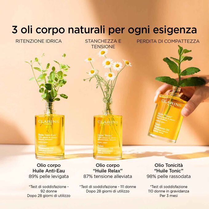 Oli naturali Olio corpo Huile Anti-Eau, Olio corpo &ldquo;Huile Relax&rdquo; e Olio Tonicit&agrave; &ldquo;Huile Tonic&rdquo; per ogni esigenza