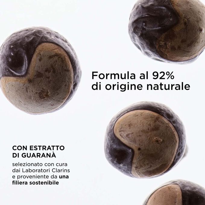 Focus su Guaran&agrave;, che mostra la formula Clarins al 92% di origine naturale, scelta con cura e proveniente da fonti sostenibili.