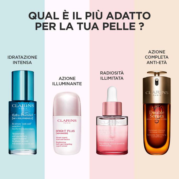 Confronto dei diversi sieri Clarins per capire quale sia il più adatto alla tua pelle.