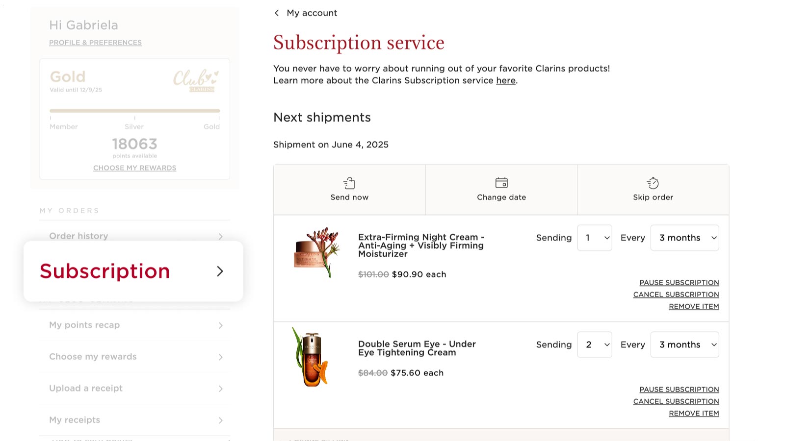Gestisci le tue preferenze di abbonamento dal tuo account Clarins