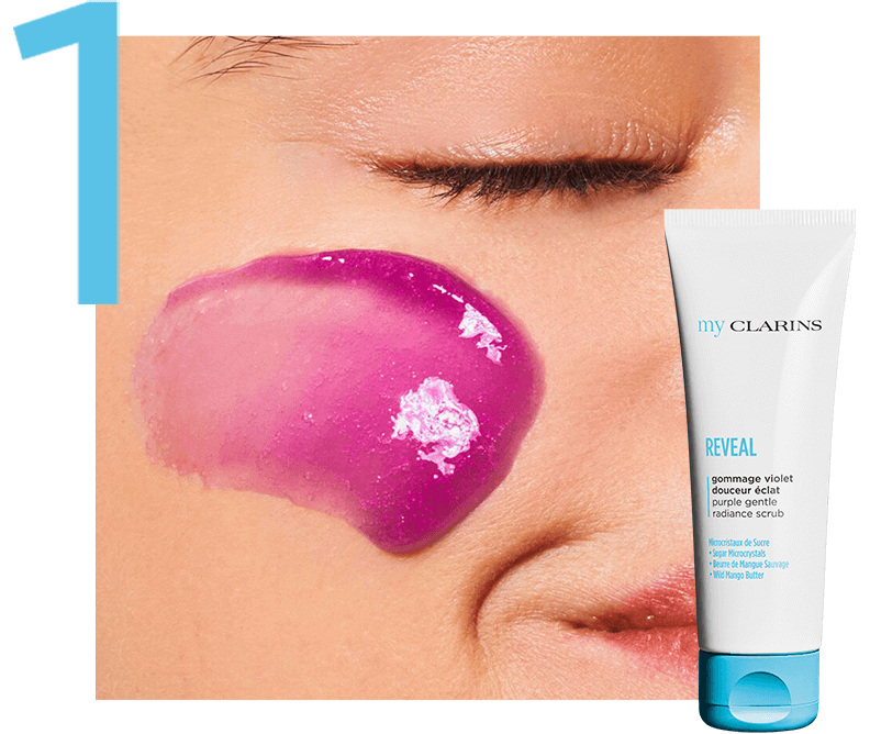 Primo step,Texture sulla pelle,Scrub viola illuminante delicato